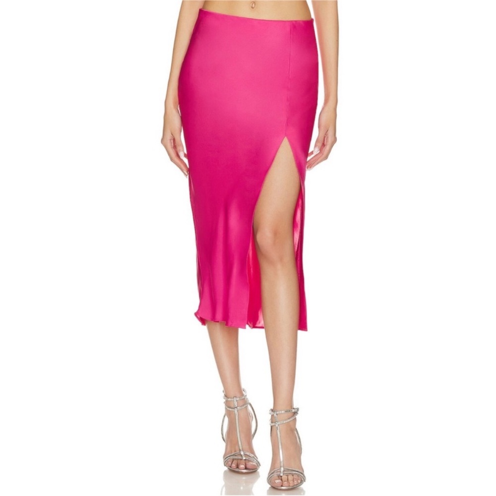 NBD Meera Midi Skirt Hot Pink Satin Barbie Slit XS